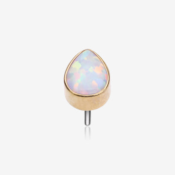 Implant Grade Titanium OneFit Threadless Golden Fire Opal Teardrop Top Part-White Opal